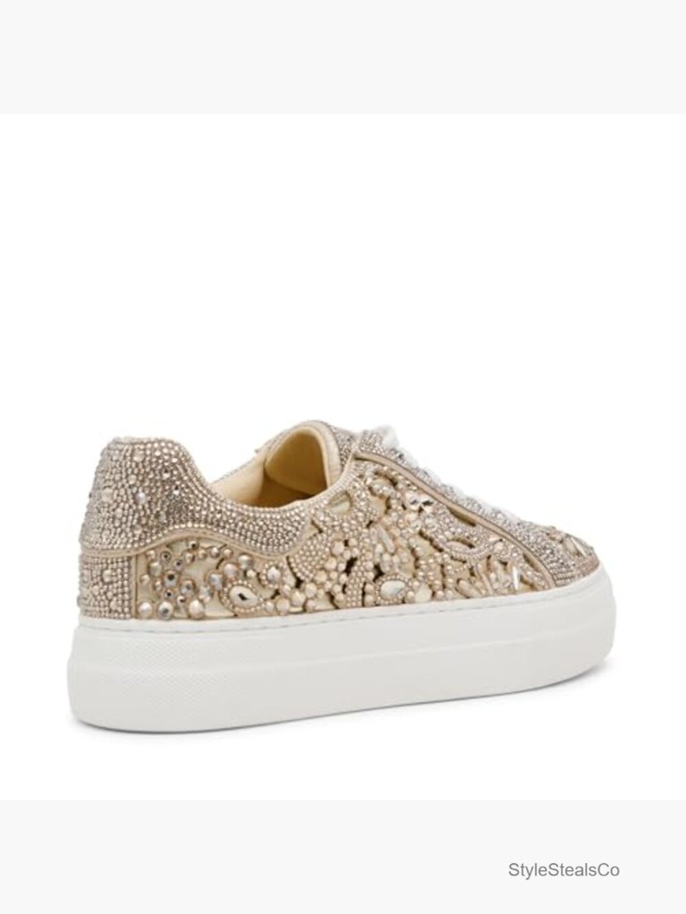 Rhinestone Platform Sneakers Lace-Up Low Top Fashion Sneakers - Picture 7 of 7